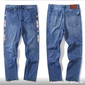 KAPITAL
Monkey Cisco StraightLeg Leather-Trimmed Embellished Jeans